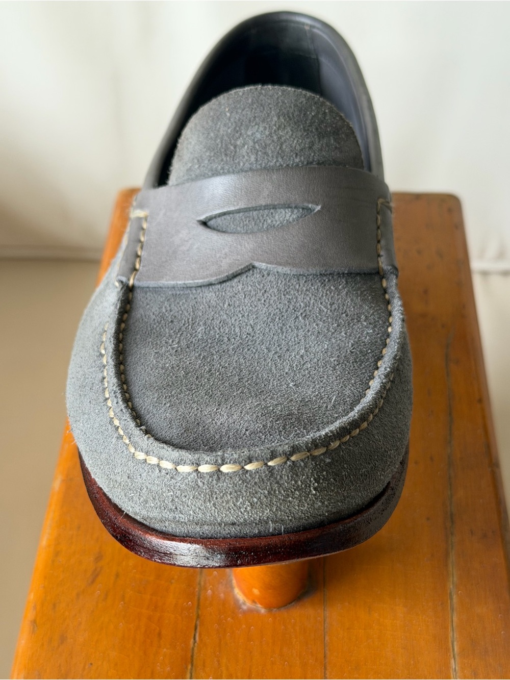 Johnston & Murphy Gray Blue Suede Penny Loafers | Sheepskin | Size 9.5 - Picture 6 of 13